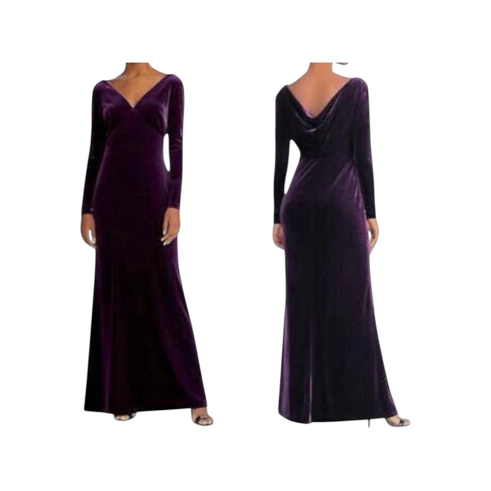 Purple Velvet Maxi Dress Draped Cowl Back Formal Gown Women’s Size 4
